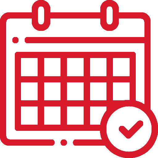 CALENDARIO Icono de calendario con un símbolo de verificación en rojo.